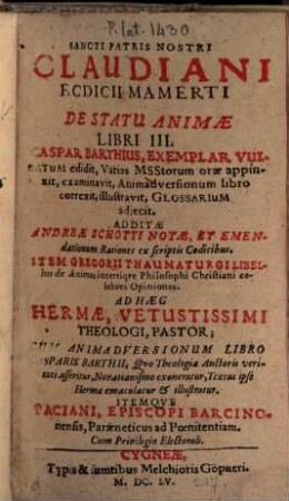De statu animae libri III