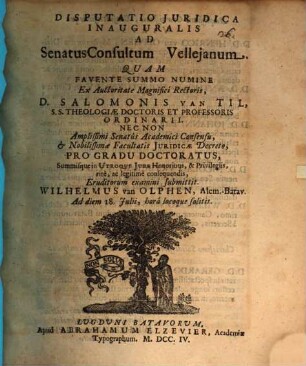 Disp. iur. inaug. ad senatus consultum Velleianum