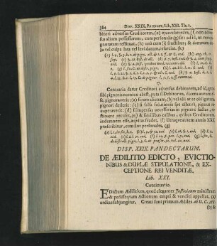 Disp. XXIX. De Aedilitio Edicto, Evictionibus & Duplae Stipulatione, & Exceptione Rei Venditae.