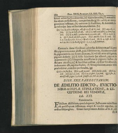Disp. XXIX. De Aedilitio Edicto, Evictionibus & Duplae Stipulatione, & Exceptione Rei Venditae.
