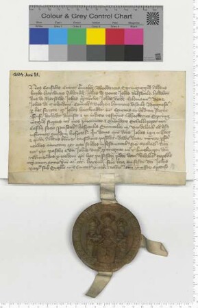 12 Lüneburger Ratsmannen bekunden, dass der Bürger Johannes Huetwalker den Provisoren des Nikolaihofes in Bardowick eine für 30 Mark Lüneburger Pfennige rückkäufliche Hausrente von 2 Mark verkauft hat.