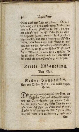 Erstes Hauptstück. Von dem Daseyn Gottes, und seinen Eigenschaften.