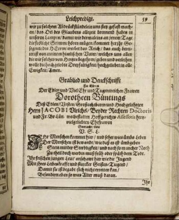 Grablied und Denckschrifft [...]