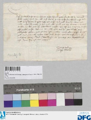 Conrad, Herr zu Winsperg, Erbkämmerer, sagt der Nürnberger Kaufmannschaft auf ihr Ersuchen zur Frankfurter Herbstmesse sicheres Geleit zu.