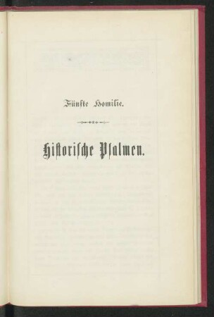 Fünfte Homilie. Historische Psalmen.