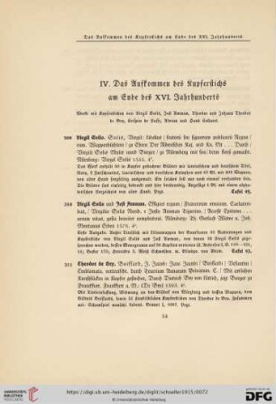 IV. Das Aufkommen des Kupferstichs am Ende des XVI. Jahrhunderts (Nr. 309 - 321)