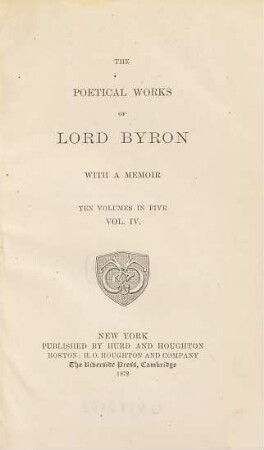 The poetical works of Lord Byron : with a memoir : ten volumes in five, 4