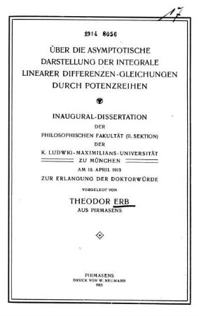 Über die asymptotische Darstellung der Integrale linearer Differenzen-Gleichungen durch Potenzreihen