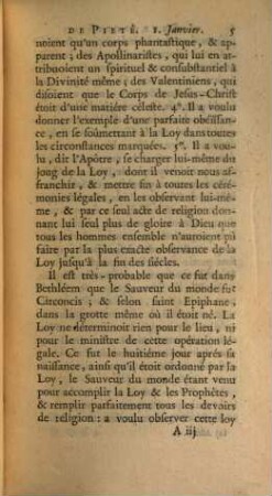 Exercices De Pieté Pour Tous Les Jours De L'Année : Contenant l'explication du Mystére, ou la vie du Saint de chaque jour; avec des Reflexions sur l'Epître, & une Meditation sur l'Evangile de la Messe; & quelques Pratiques de Pieté propres à toutes sortes de personnes, [1]. Janvier