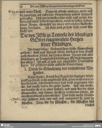 Die von Jesu zu Tempeln des lebendigen Gottes eingeweyhete Hertzen seiner Gläubigen