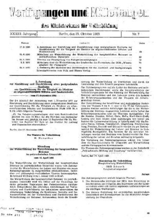 Mitteilung zur Weiterführüng der Weiterbildung der hauptamtlichen Betreuer im polytechnischen Unterricht : vom 15. April 1985