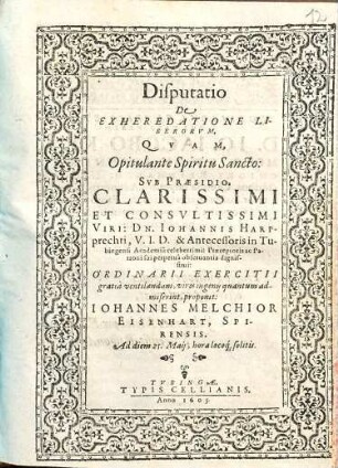 Disputatio De Exheredatione Liberorum