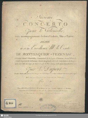 Sixième Concerto pour le Violoncelle avec accompagnement de deux Violons, Alto et Basse : [Nr. 6]