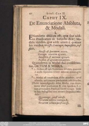 Caput IX. De Enunciatione Absoluta, & Modali.