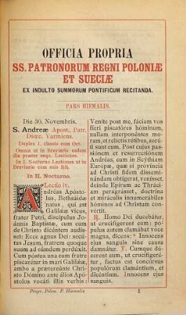 Officia propria SS. Patronorum Regni Poloniae et Sueciae a sacr. rituum Congregatione adprobata : (Pars hiemalis-verna-aestiva et autumnalis.)