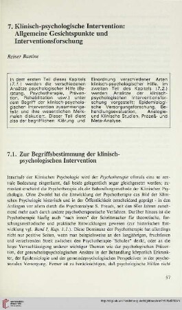 7: Klinisch-psychologische Intervention: Allgemeine Gesichtspunkte und Interventionsforschung