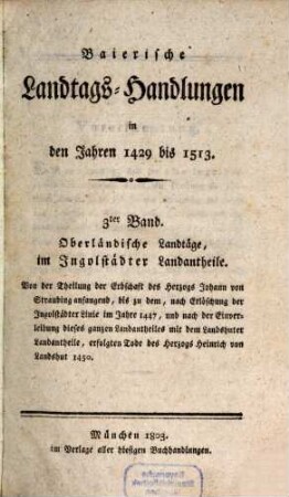 Baierische Landtags-Handlungen in den Jahren 1429 bis 1513, 3. Oberländische Landtäge, im Ingolstädter Landantheile (1429 - 1450)
