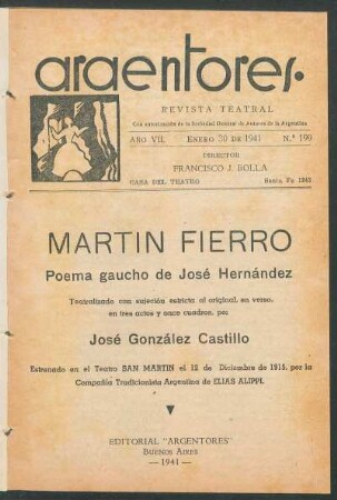 1940019900: Martín Fierro : poema gaucho