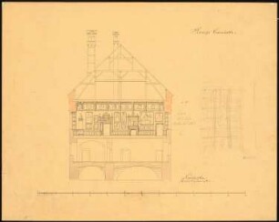 Schloss Carolath bei Beuthen/Oder Umbau: Querschnitt durch einen Flügel; Maßstabsleiste, Bleistiftskizze (Saaldecke ?)