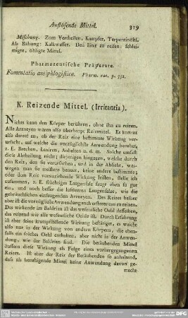 K. Reizende Mittel. (Irritantia.)