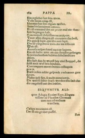 Sequuntur Aliquot Adagia Erasmi Rott. Elegantissime ad Phrasim Germanicam non ad verbum translata.
