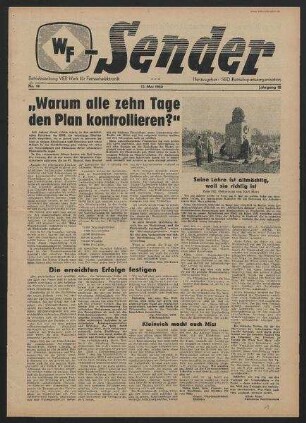 Betriebszeitung 'WF-Sender', Nr.18/1960 (13. Mai 1960)