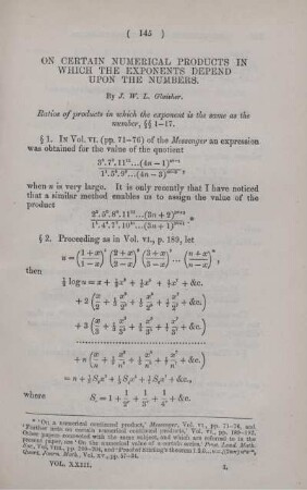On certain numerical products in wich the exponents depend upon the numbers.