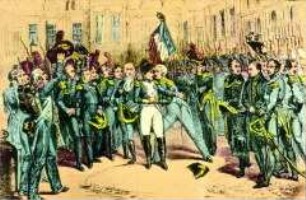 Verabschiedung Napoléons in die Verbannung, 1814 im Schlosshof von Fontainebleau
