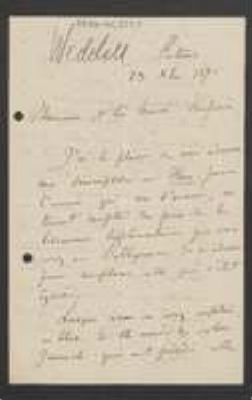 Brief von Hugues Algernon Weddell an Unbekannt