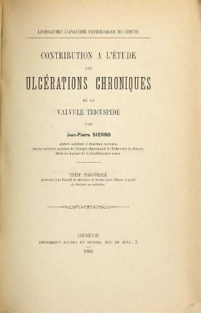 Contributions à l'étude des ulcérations chroniques de la valvule tricuspide : Thèse inaug.