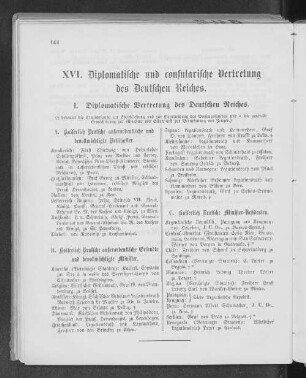 XVI. Diplomatische und consularische Vertretung des Deutschen Reiches.