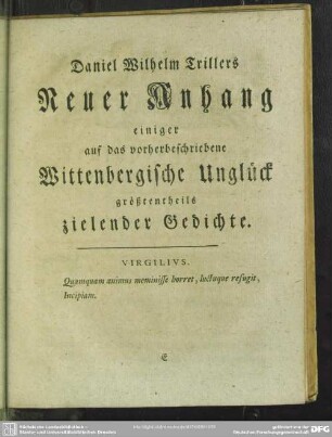 Nebst einem Anhange verschiedener dahin gehörigen neuen Gedichte