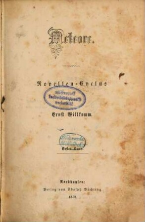 Meteore : Novellen-Cyclus von Ernst Willkomm. 1