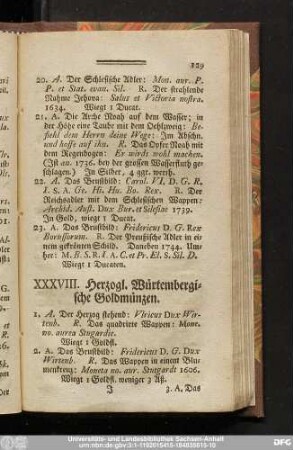 XXXVIII. Herzogl. Würtembergische Goldmünzen.