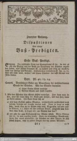 Zweyter Anhang. Dispositionen über einige Buß-Predigten