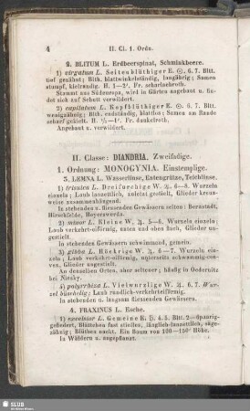 II. Classe : Diandria. Zweifadige