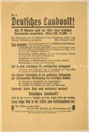 Aufruf zum Eintrag in die Listen zum Volksbegehren 1929 gegen den Young-Plan und die "Tributzahlungen"