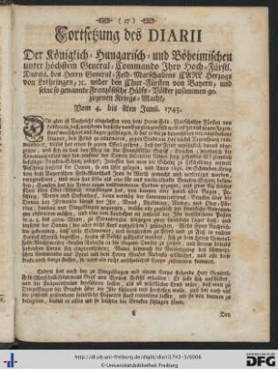 Fortsetzung des Diarii ... Vom 4. bis 8ten Junii 1743.