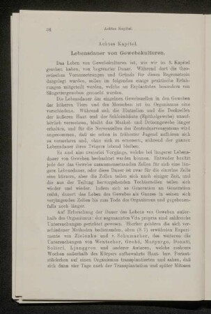 Achtes Kapitel. Lebensdauer von Gewebekulturen.
