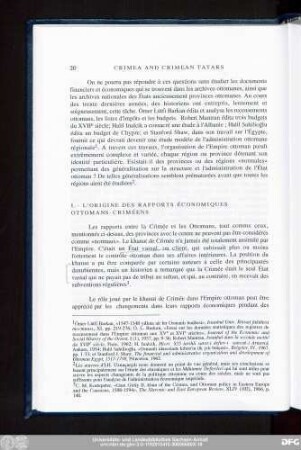 I. - L'Origine Des Rapports Économiques Ottomans-Criméens