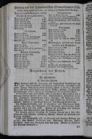 Auszug aus der Hannöverschen Stempelpapier-Ordnung, derer unter privatis am meisten vorkommenden Sachen. - Verzeichniß der Posten.