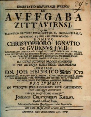 Diss. inaug. iur. de Auffgabe Zittaviensi