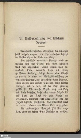 VI. Aufbewahrung von frischem Spargel