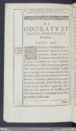 De Odoratu Et Tactu Spiritualis hominis. Caput XXI.