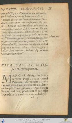 Vita Sancti Marci per Dominum Hieronymum