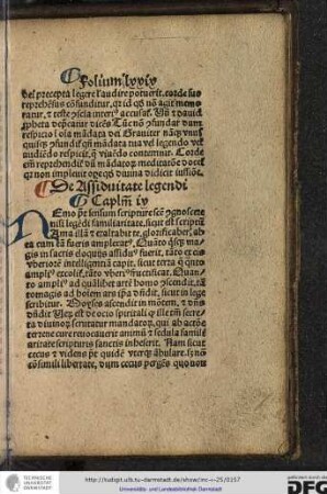 Nemo potest sensum scripture sancte cognoscere nisi legendi familiaritate sicut scriptum est...