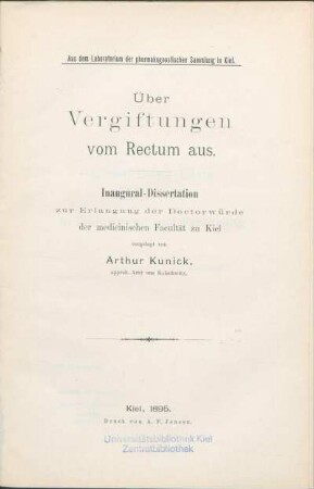 Über Vergiftungen vom Rectum aus
