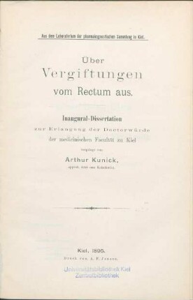 Über Vergiftungen vom Rectum aus
