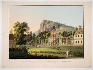 Die Kaltwasser-Heilanstalt Buschbad (Meißen-Buschbad) unterhalb des Götterfelsens im Triebischtal südwestlich von Meißen