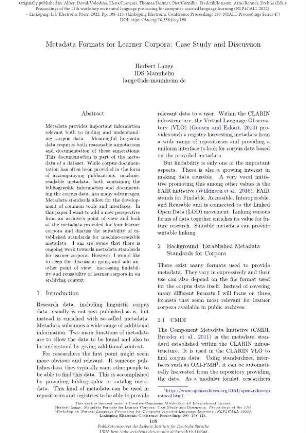 Metadata formats for learner corpora: case study and discussion